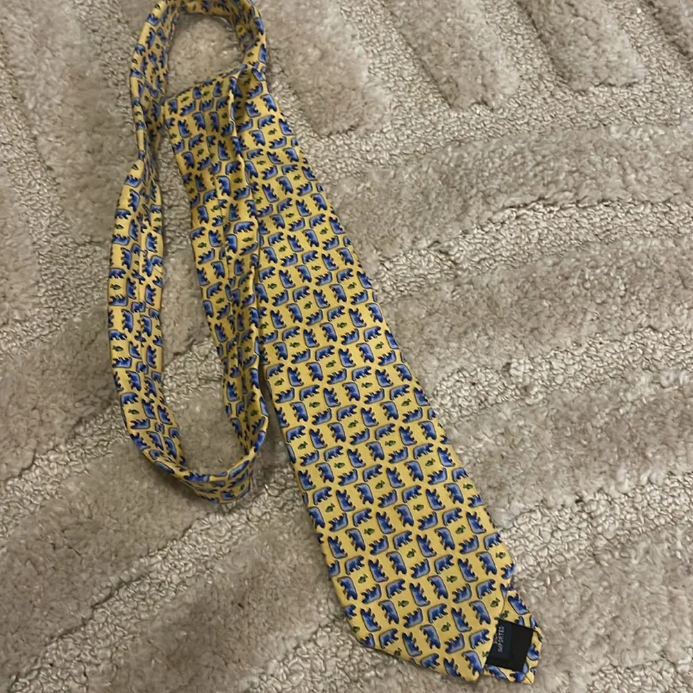 Talbots kids vintage yellow blue bear boys silk tie